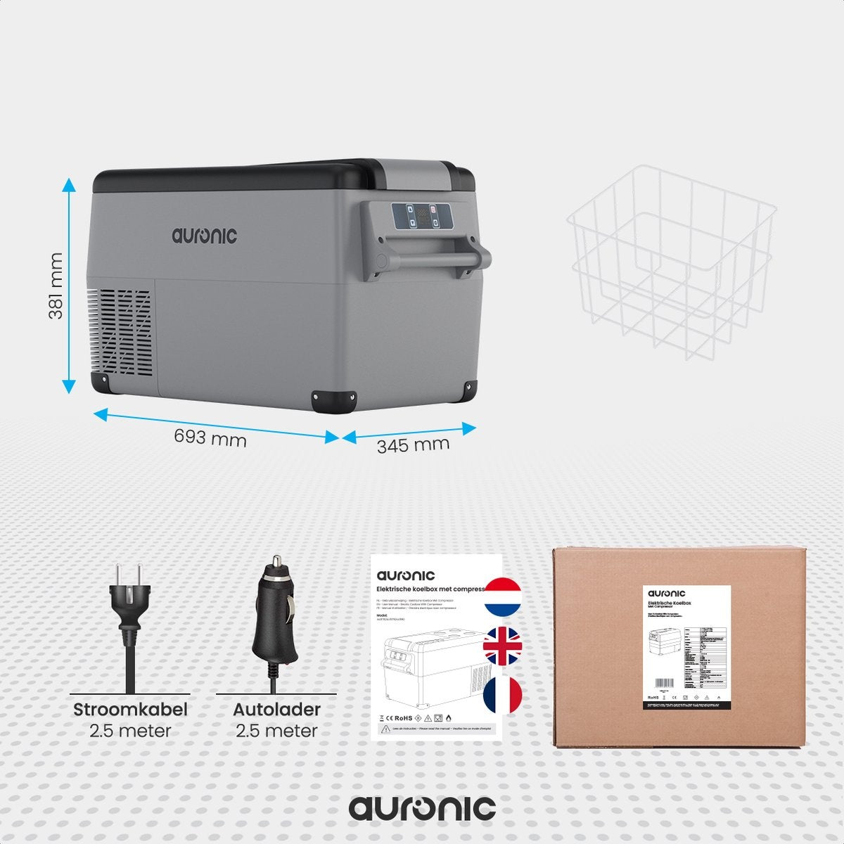 Auronic Elektrische Compressor Koelbox - Coolbox - 30.4L - 12V en 240V - Grijs