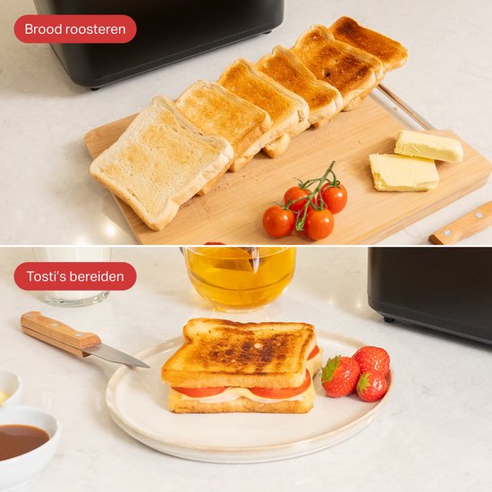 AoraKitchen Broodrooster met Tostiklemmen - 6 Warmteniveaus - Led Scherm - Toaster - Timer - Zwart