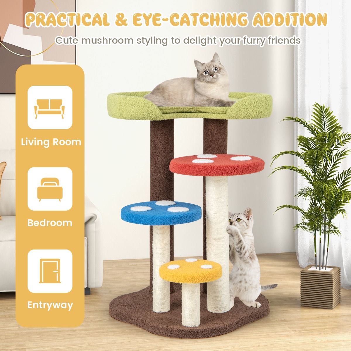Coast Krabpaal Kattenboom - 5 verdiepingen - 3 sisalpalen - paddenstoeldesign - 60 x 65 x 94 cm