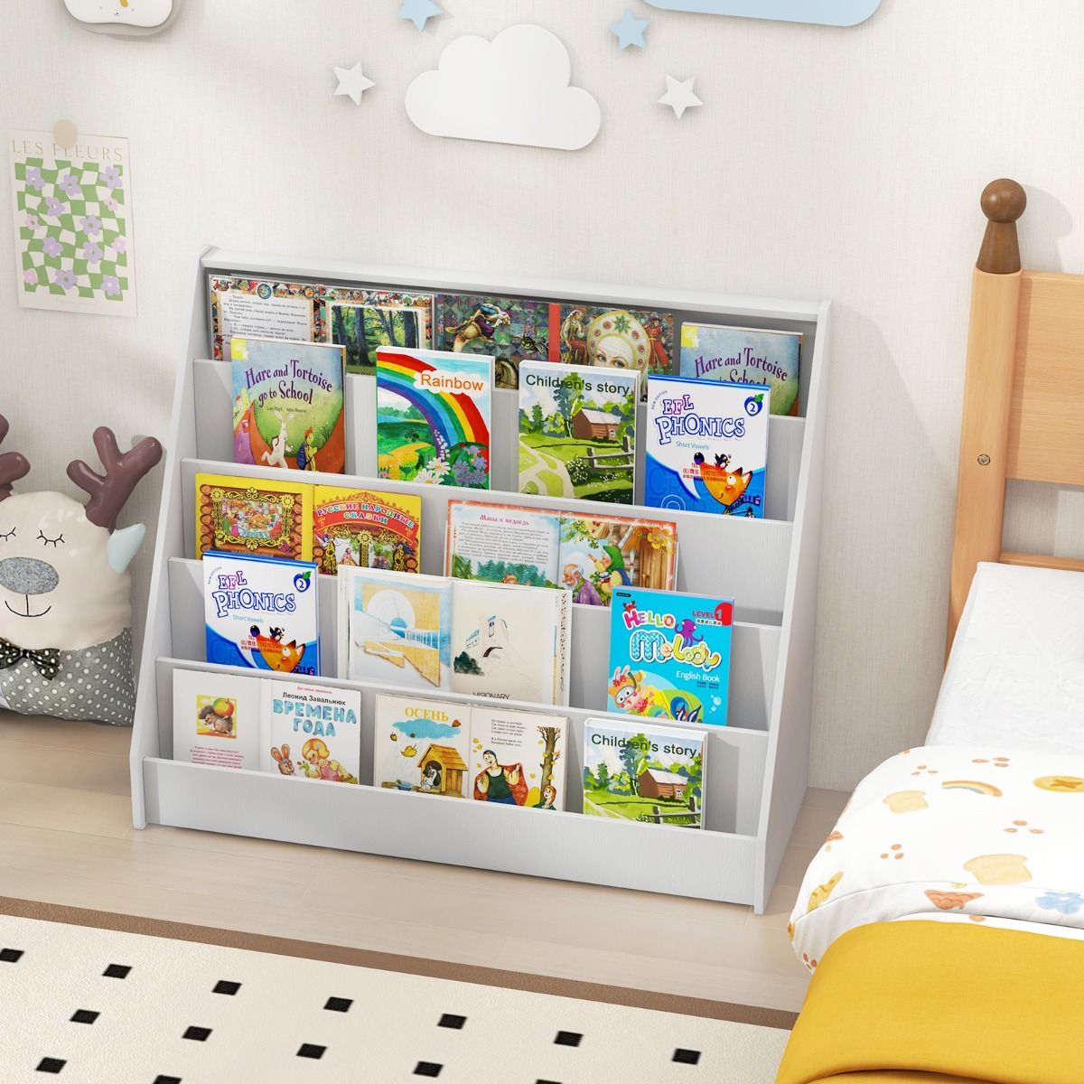 Coast Kinderboekenkast - 5 niveaus - staande boekenkast - naturel/wit - 91 x 38 x 76,5 cm