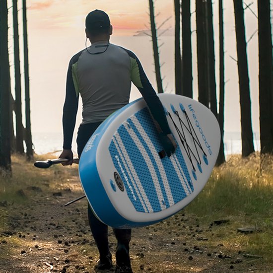 LifeGoods PaddlePro SUP Board - met Zitje - Opblaasbaar Paddle Board - Complete Set - Max. 135KG - 320x81cm - Wit/Sky Blue