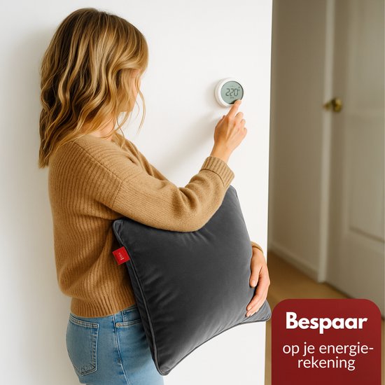 Coozie Oplaadbaar Warmtekussen – Draadloos & Bedraad – 45–65°C – Velvet – 45 x 45 cm – Antracietgrijs – Elektrisch Kussen – Incl. Powerbank – Tot 8 uur warmte