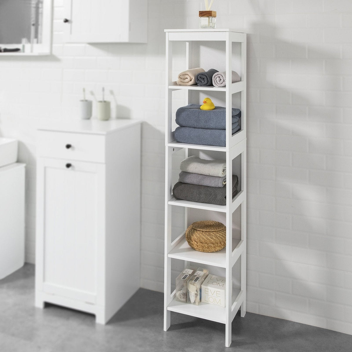 SoBuy BZR14-W  Badkamermeubel met 5 Planken - Wit - 30x139x30 cm