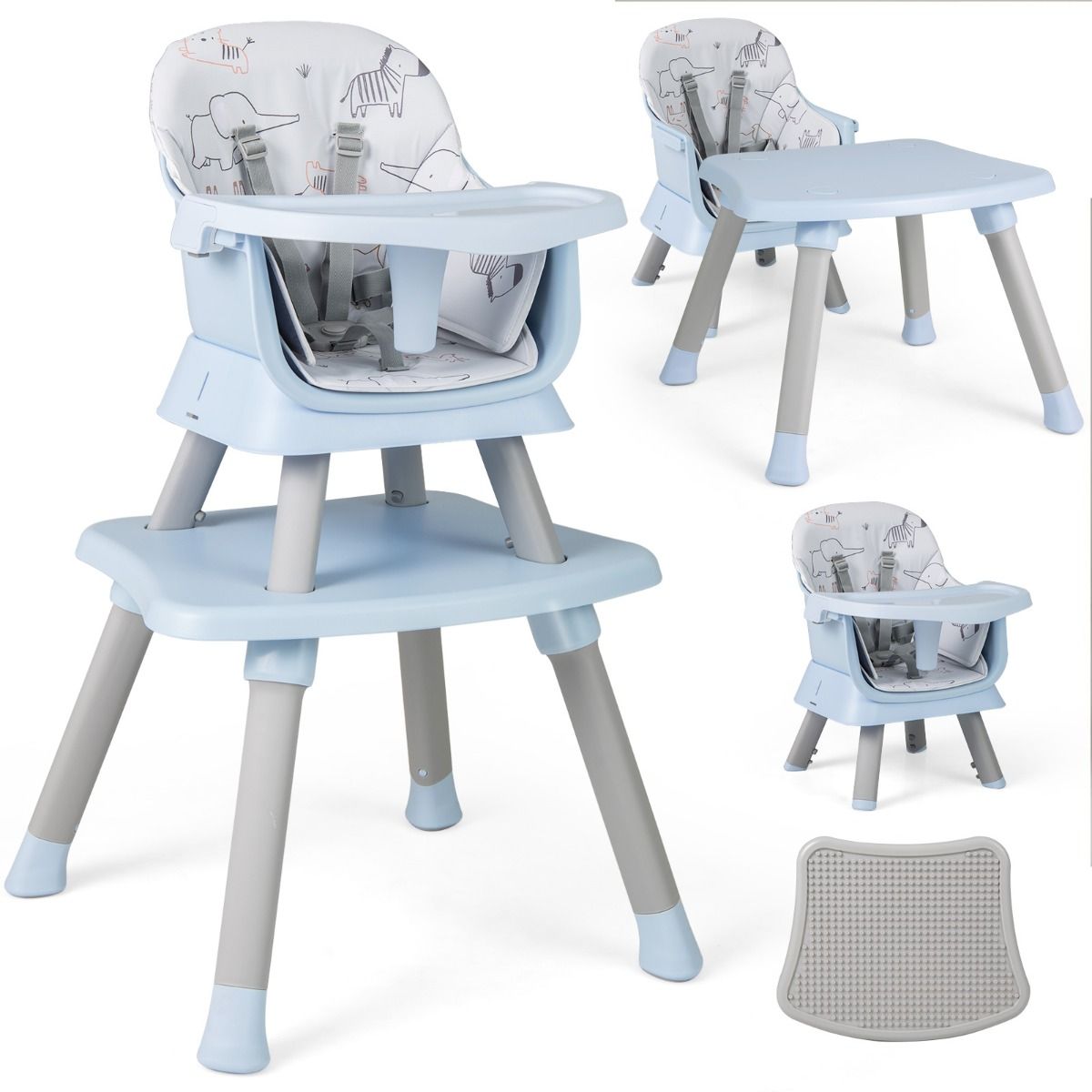 Coast Kinderstoel 6-in-1 - Stoelverhoger en Bouwsteentafel - Inclusief Krukje en 5-puntsgordel - Lichtgrijs
