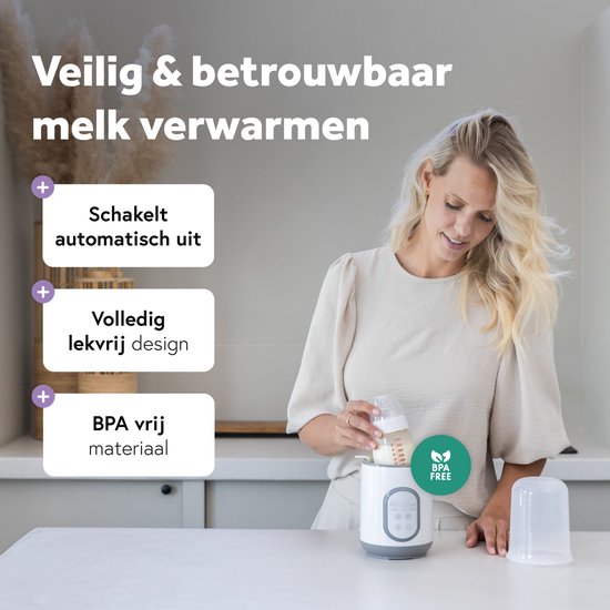 Qwali - Flessenwarmer & Sterilisator - 37°C - Wit Kunststof - Snel Opwarmen & Warmhoudfunctie - Inclusief Maatbeker