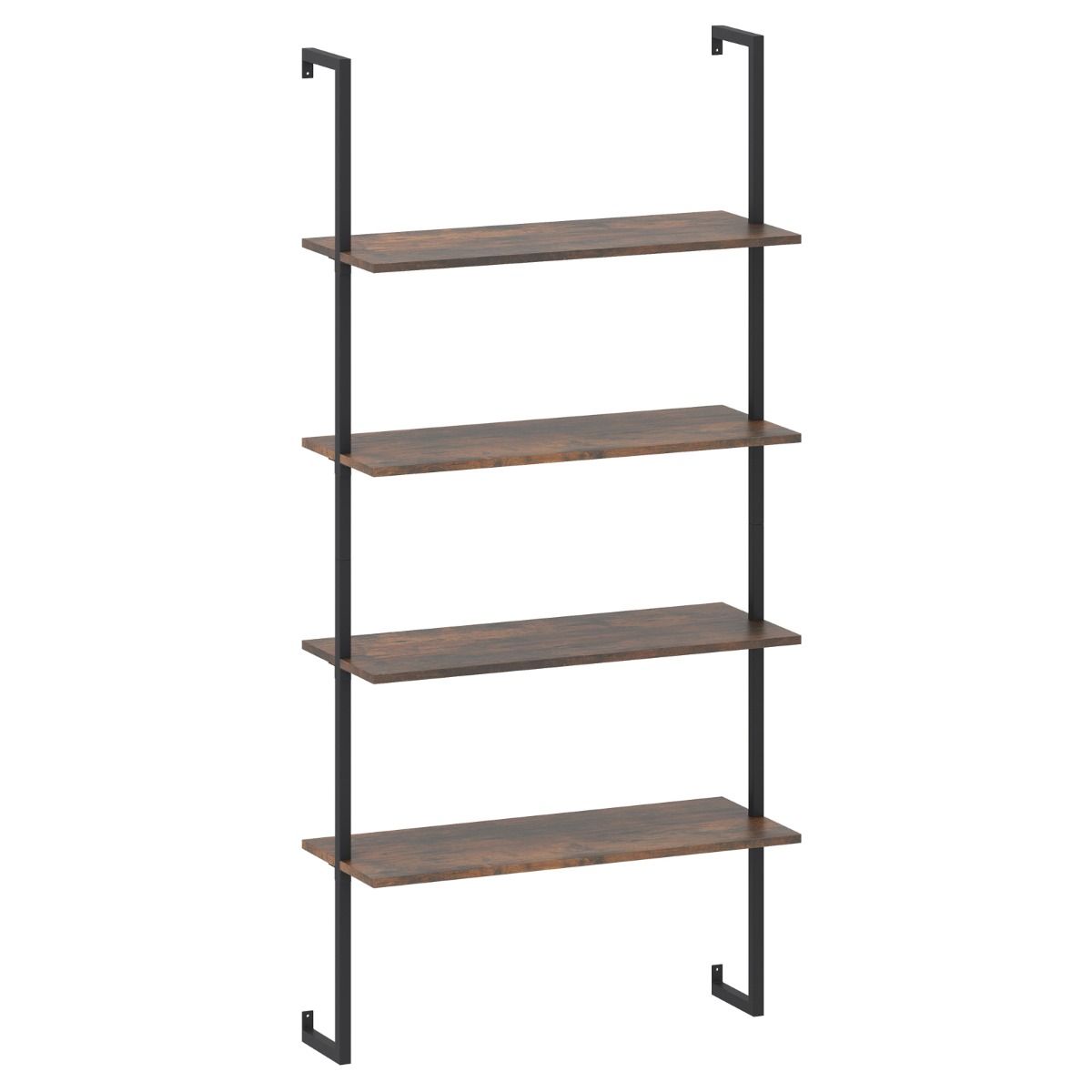 Coast Wandrek met 4 Planken - Zwevend Opbergrek - Metalen Frame - Rustiek bruin en zwart - 76 x 30 x 163 cm