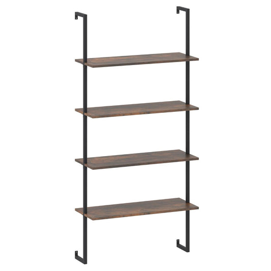 Coast Wandrek met 4 Planken - Zwevend Opbergrek - Metalen Frame - Rustiek bruin en zwart - 76 x 30 x 163 cm