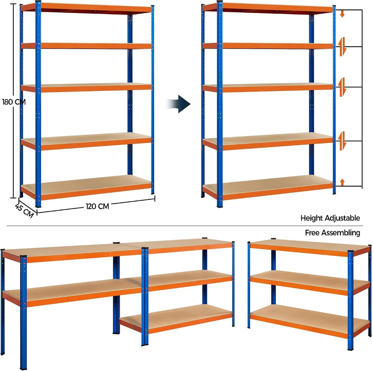 Yaheetech Stellingkast Zwaar Opbergrek 180 x 120 x 45 cm - 875 kg Draagvermogen - Oranje/Blauw