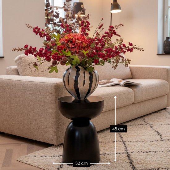 Mica Decorations Elliot Bijzettafel - Bijzettafel Rond H45 x Ø32 cm - Bijzettafeltje voor Woonkamer of Slaapkamer - Ideaal als Plantentafeltje - IJzer met Poedercoating - Zwart