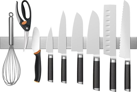 KitchenMonster® Messenmagneet Messenblok 40 cm - Magnetische Messenhouder Inclusief Zelfklevend Tape (3M) en Schroefbevestiging - Messenmagneetstrip RVS