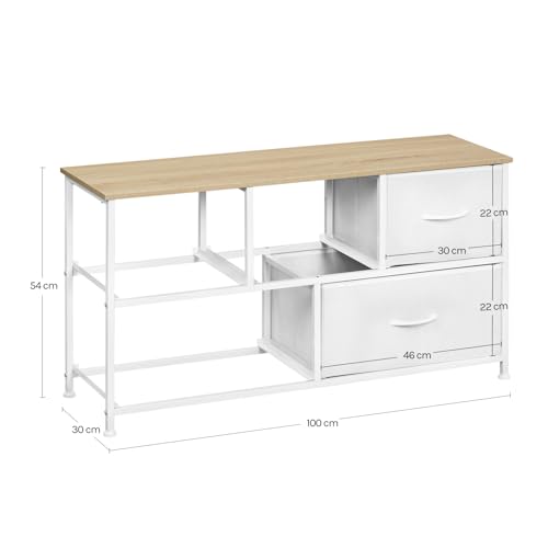 Woltu Ladekast met 5 Stoffen Laden - Metalen Frame - Wit - 100x30 cm