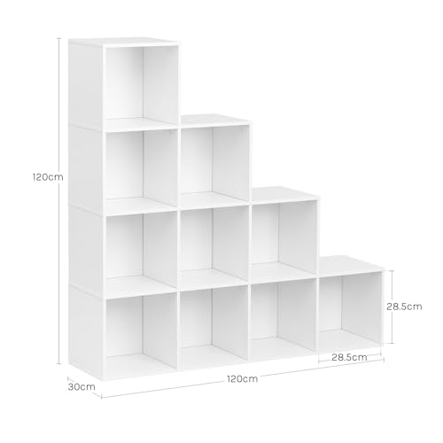 Woltu Boekenkast Trapvormige Plank met 10 Vakken Wit 120 x 30 x 120 cm