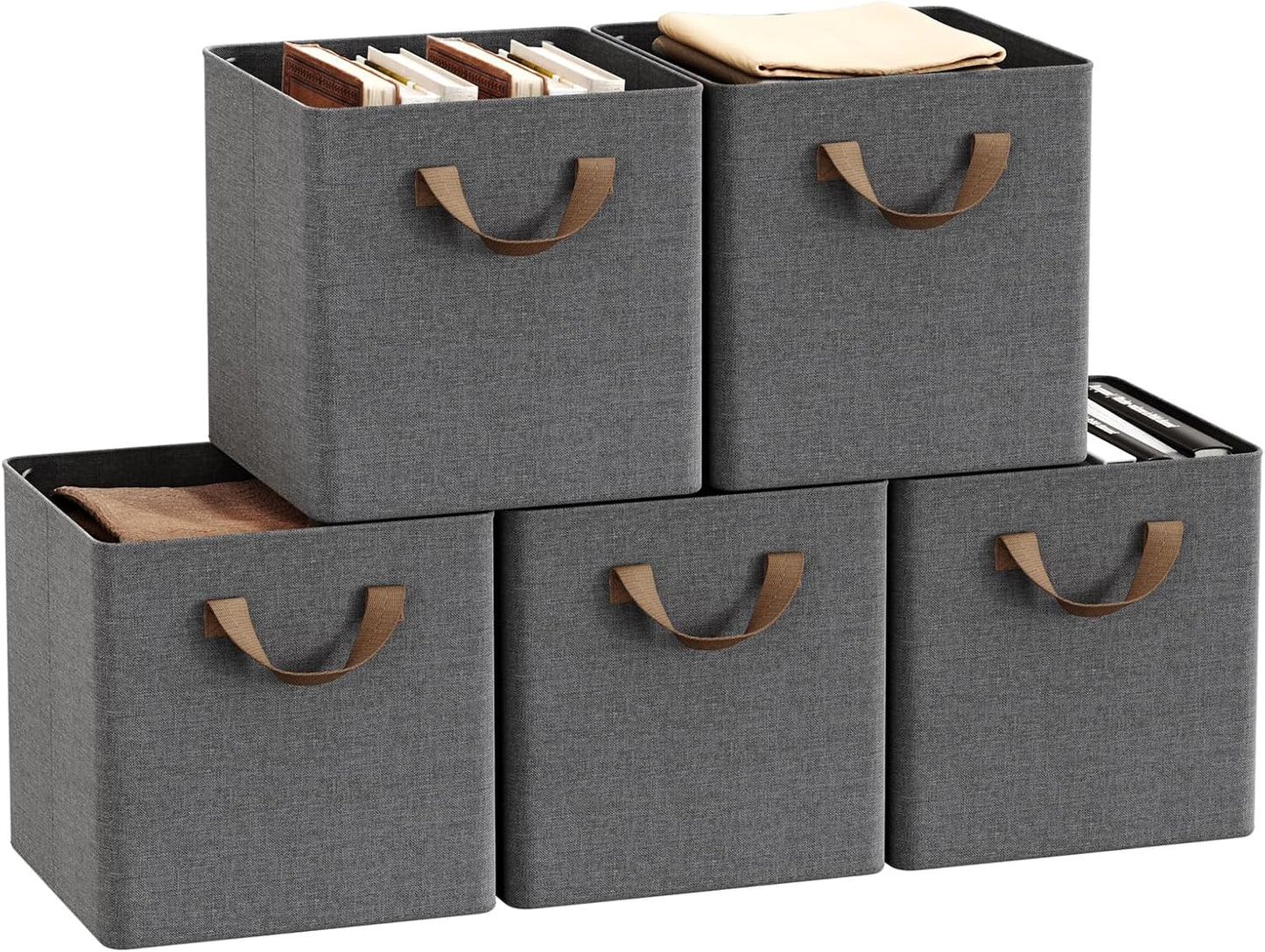 Woltu Opvouwbare Opbergboxen Set van 5 - Grijs - Met Handgrepen en Metalen Frame - 26 x 26 x 26,5 cm
