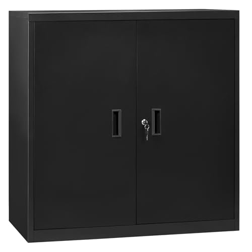 Woltu Lockerkast met Verstelbare Legplank - Metalen Kast met Slot - Zwart - 90 x 92 x 40 cm