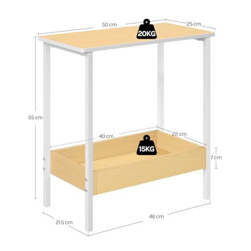 Woltu Bijzettafel BTS03nh - Salontafel met 2 Planken - Zwart Metaal en Houtlook - 50 x 55 x 25 cm