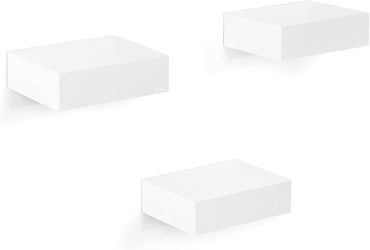 Woltu RG9498ws Wandplank - Set van 3 - Wit - 10,5 x 7,8 x 3 cm - Zwevende Planken met Verborgen Bevestiging