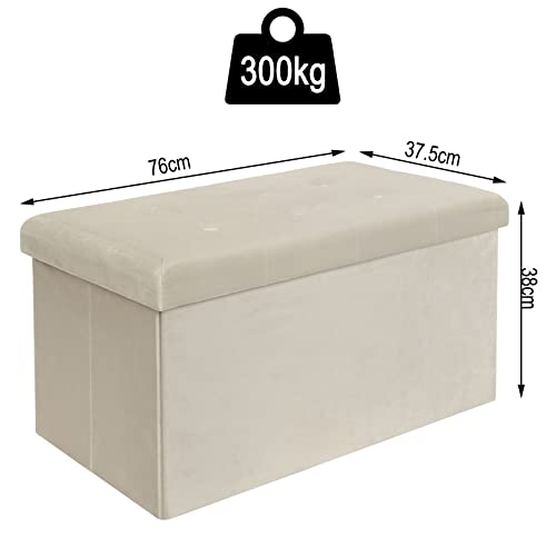 Woltu Opbergbank Velvet Crème 80L 76 x 37,5 x 38 cm