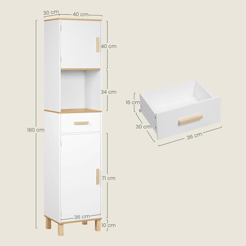 Eugad Badkamerkast met 5 Vakken en 1 Lade Wit 40 x 180 x 30 cm