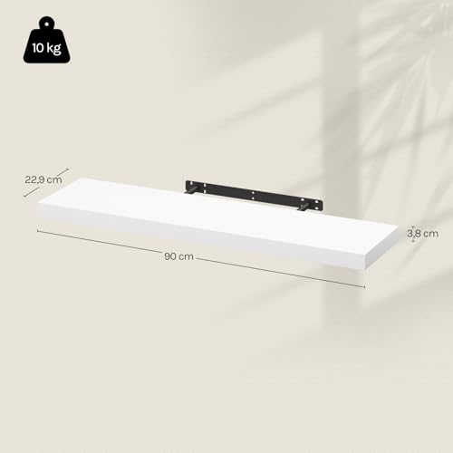 Woltu Zwevende Wandplank RG9370ws - Houten Wandrek - Wit - 90 x 22,9 x 3,8 cm
