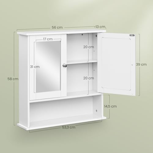 Eugad Badkamerkast met Spiegeldeuren Wit 56 x 58 x 13 cm