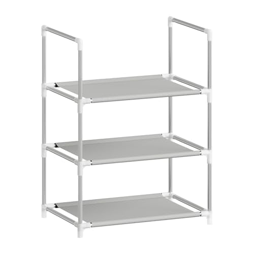Woltu Schoenenrek 3-laags - Compacte Schoenenopberger met Smalle Planken, Grijs, 41 x 28 x 55 cm