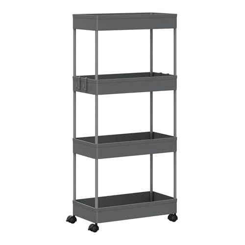 Stijlvolle Serveerwagen met 4 Niveaus en Wieltjes - Grijs - 39 x 84 x 20,5 cm