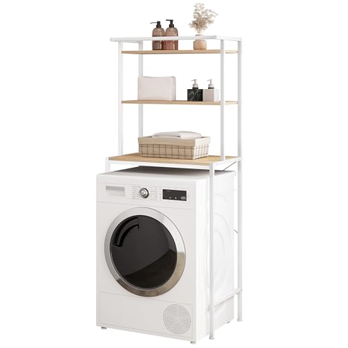 Eugad Wasmachinekast met 3 Planken en Ophangstang Licht Eiken Wit 67 x 40 x 162 cm