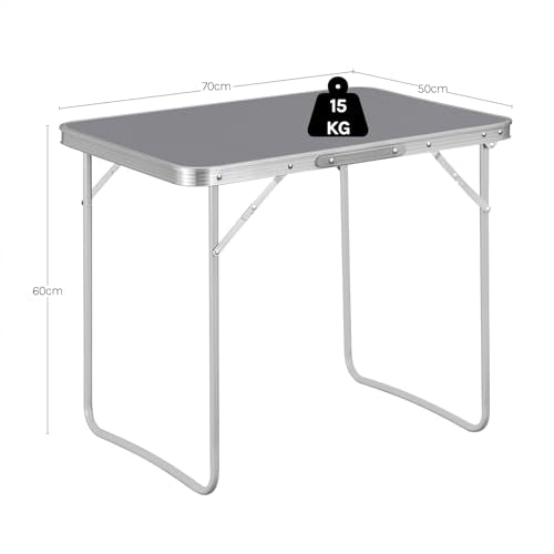 Woltu Campingtafel CPT8135gr - Opvouwbare Reistafel met Handvat - Aluminium en MDF - Grijs - 70 x 50 x 60 cm