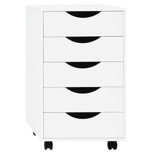 Woltu Kantoor Kast met 5 Lades - Mobiele Opbergkast - Wit - 40 x 40 x 66,5 cm