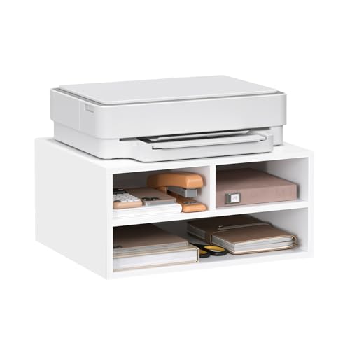 Woltu Printerkast ASK15ws met 3 Vakken - Houten Printerplank Wit - 47 x 22,5 x 40 cm