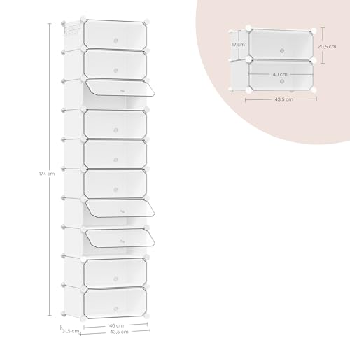 Woltu Schoenenkast met 10 Compartimenten Wit 40 x 30 x 170 cm