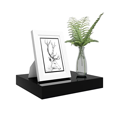 Woltu Volato Zwevende Wandplank - Hout Glanzend Zwart - 30 x 22,8 x 3,8 cm