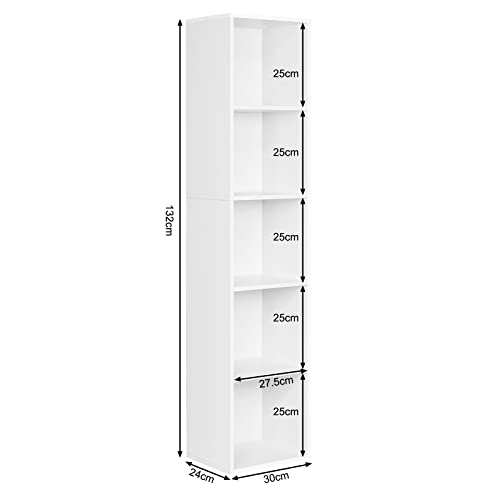Woltu Boekenkast SK003ws5 5 Vakken - Wit - 30 x 132 x 24 cm