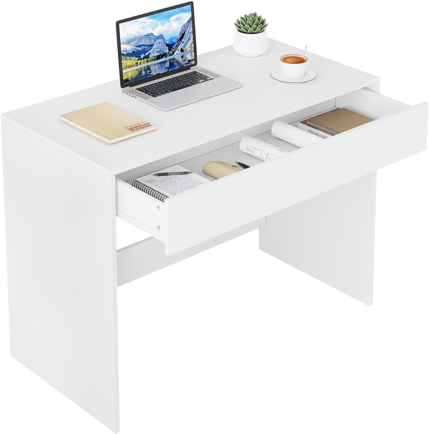 eSituro Bureau met Lade Wit 100 x 50 x 75 cm - Modern Computerbureau - Studeertafel - Thuiswerkbureau met Opberglade
