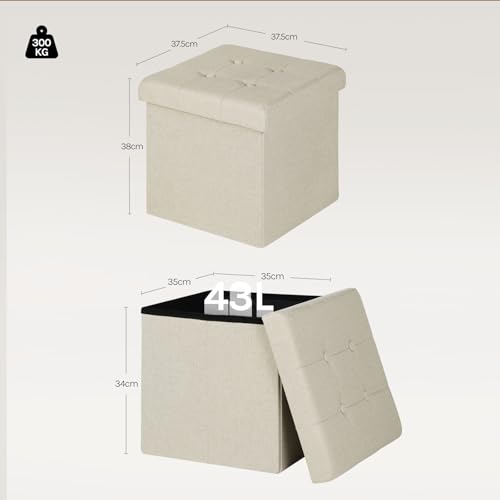 Woltu Opvouwbare Kruk met Opbergruimte - Crème Wit - 37,5 x 37,5 x 38 cm