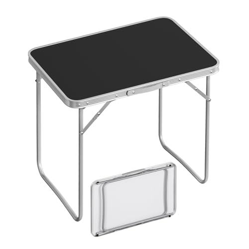 Woltu Opvouwbare Campingtafel Aluminium en MDF Zwart 70 x 60 x 50 cm