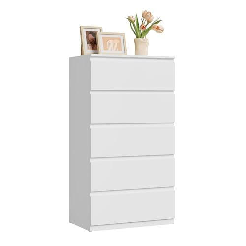 Woltu Ladekast 5 Lades Wit - Ruime Opbergkast voor Woonkamer en Slaapkamer 60 x 37 x 110 cm