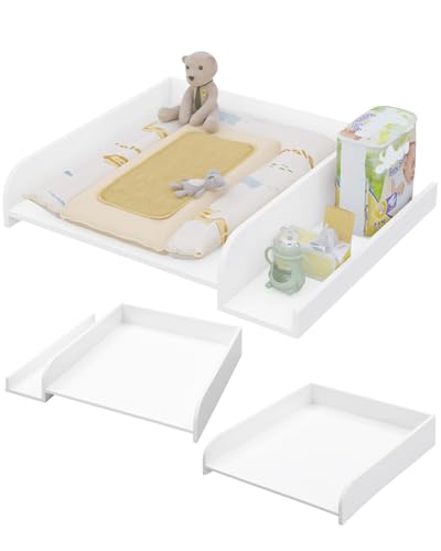 Woltu Baby Verschoningskussen met Beschermrand en Opbergrek - Wit - 80 x 70 x 16,5 cm