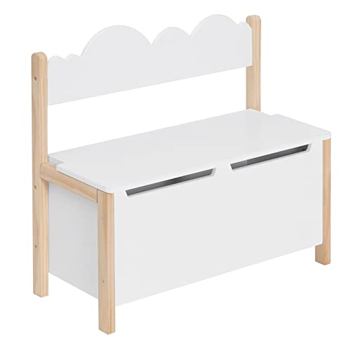 Woltu Opbergbank met Rugleuning en Speelgoedkist voor Kinderen Wit 60 x 25,5 x 55 cm