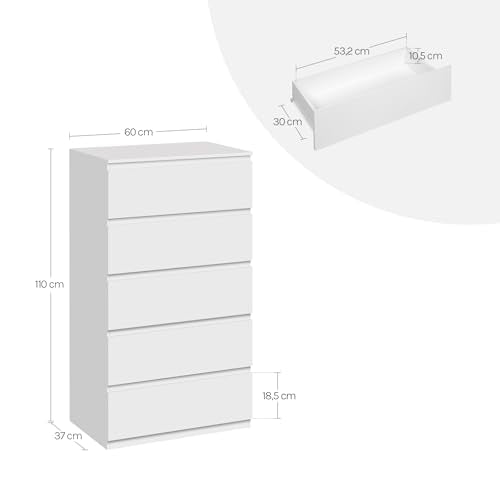 Woltu Ladekast 5 Lades Wit - Ruime Opbergkast voor Woonkamer en Slaapkamer 60 x 37 x 110 cm