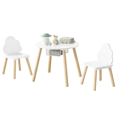 Woltu Kinder Tafel en Stoelen Set Rond Wit 3-delig