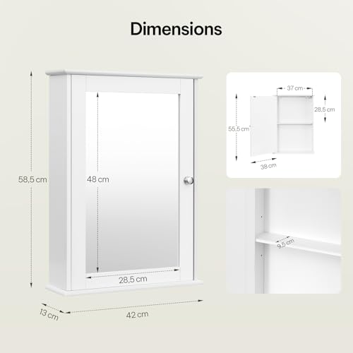 eSituro Toiletkast met Spiegeldeur en Verstelbare Plank Wit 42 x 58,5 x 12 cm