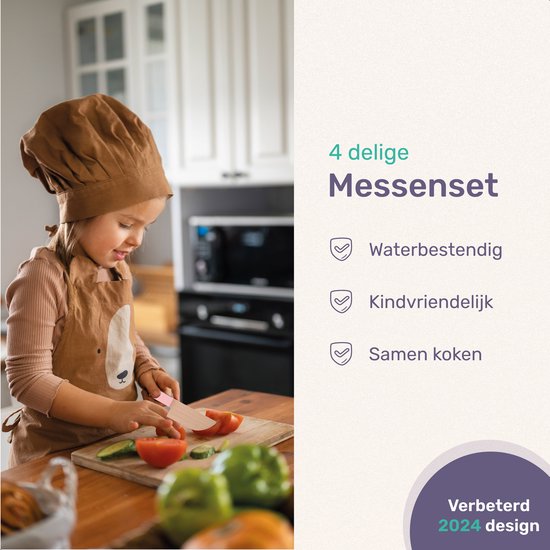 Qwali Houten Kindermessen Set - Veilig - Incl. Snijplank - Kinder - Bestek - Messen Kind - Keuken - Speelgoed