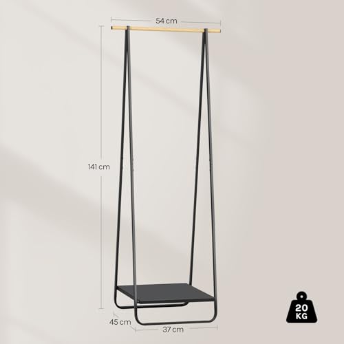 Woltu Kledingrek met Schoenenrek - Zwart Metaal en Bamboe - 54 x 45 x 141 cm