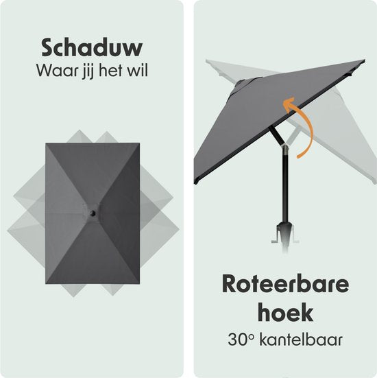 LifeGoods Parasol - Tuin - 210x140cm - 30° Kantelbaar - Waterdicht - UPF50+ - Donkergrijs