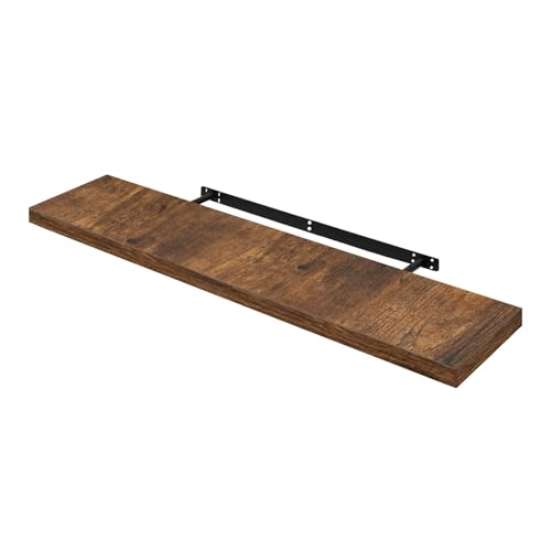 Woltu Wandplank RG9315hov Vintage Bruin - Houten Wandrek voor Woonkamer, Keuken, Badkamer, Slaapkamer en Kantoor - 120 x 23 x 3,8 cm