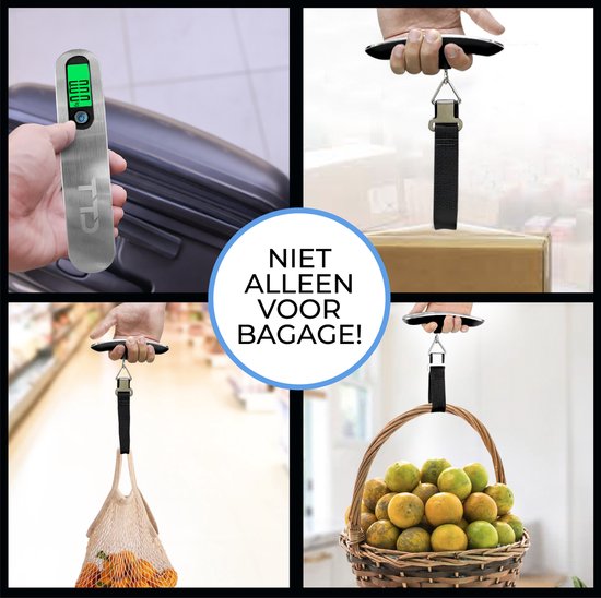 TTD® Kofferweegschaal met Verlicht Scherm - Weegcapaciteit 50 kg - Bagageweegschaal - Bagageweger - Hangweegschaal - Digital Luggage Scale - Kofferweger - Reizen met Vliegtuig - kg/g/lbs/oz - Inclusief Batterijen - Zwart