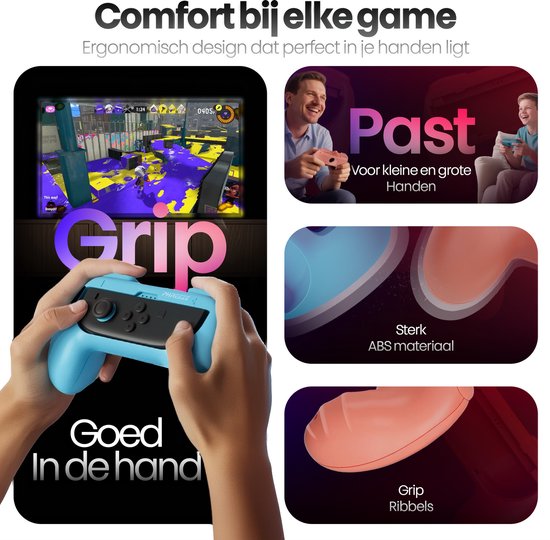 Phreeze controller grips geschikt voor Switch 2 Joy Con grip - houder - ergonomisch - met triggers - rood en blauw - 2 stuks