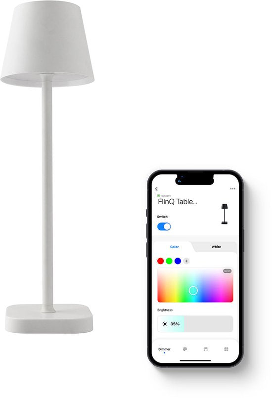 FlinQ Smart Tafellamp Lume - Oplaadbaar en met Touch Bediening - Voor Slaapkamer en Woonkamer - Draadloze Lamp ook als Schemerlamp - Dimbaar en Ideaal voor Nachtkastje - Industrieel - Wit