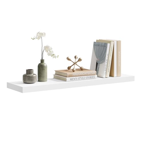 Woltu Zwevende Wandplank RG9370ws - Houten Wandrek - Wit - 90 x 22,9 x 3,8 cm
